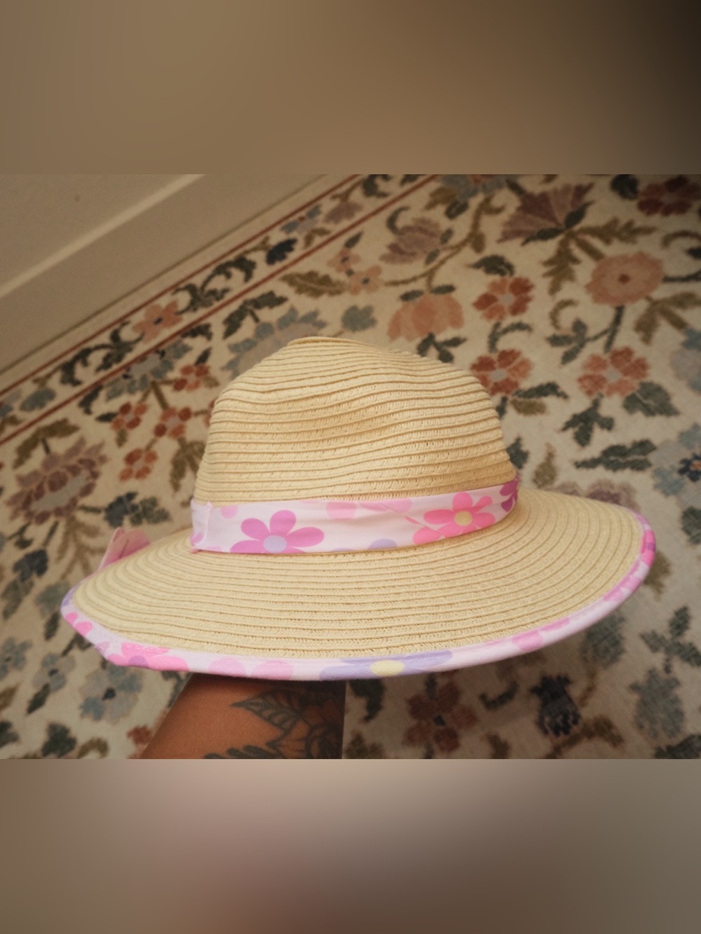 Tommy Bahama Kids Cream Straw Hat with Pink Floral Band